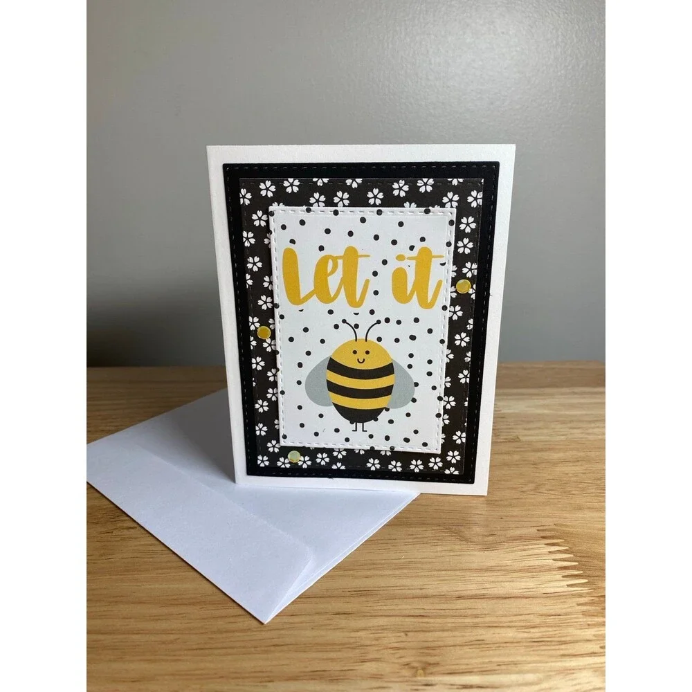 Bee & Flowers Greeting Card – Handmade A2 Card – All Occasion Blank Card